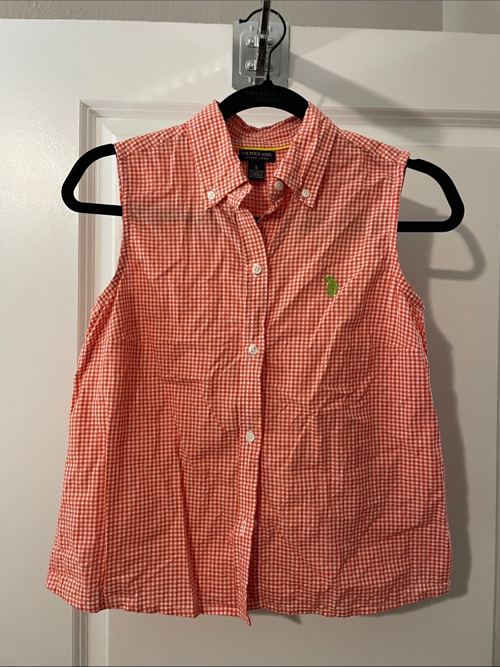 U.S. Polo Assn. Coral Gingham Sleeveless Button-Down Top